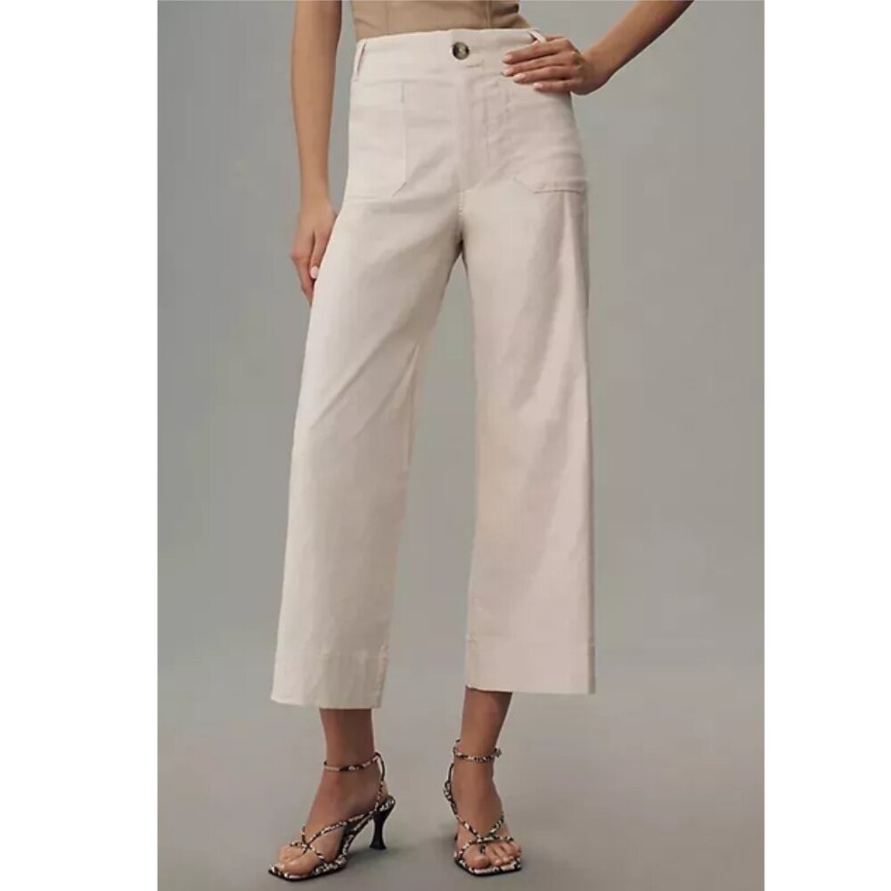 Anthropologie Maeve The Colette Magic Fabric Crop Wide-Leg Pant Pearl Ivory 29